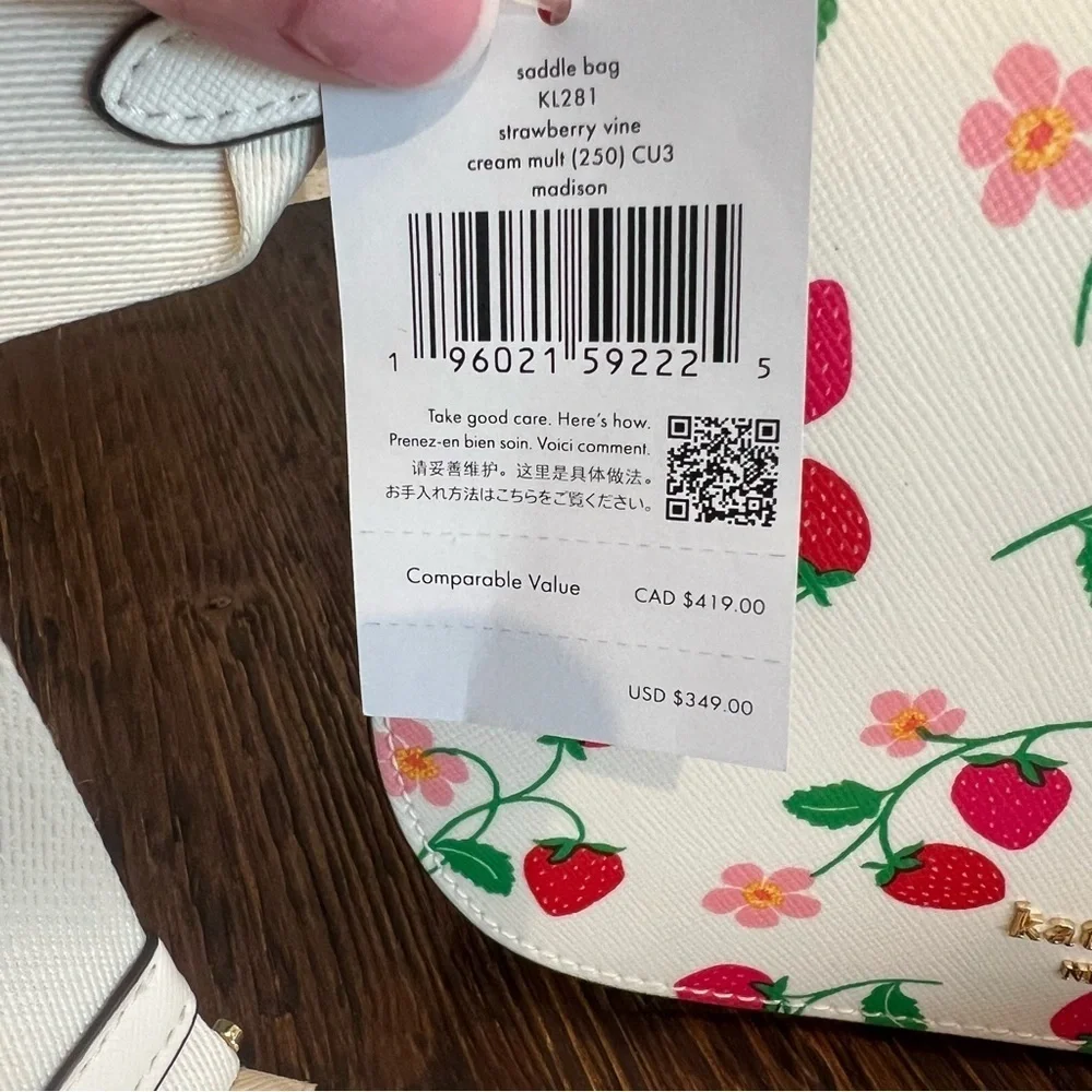NWT Kate Spade Strawberry Vine Crossbody Saddle Bag